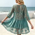 thumbnail image 6 of Hesxuno Women Swimsuit Cover Ups 3/4 Sleeve Swim Dress Lace Bathing Suit Cover Up Beach Boho Vacation Restro Beachwear Green Free Size, 6 of 7