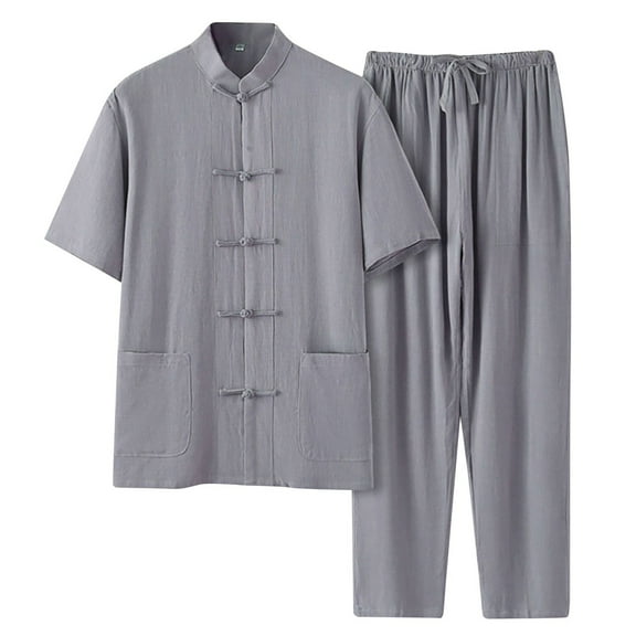 CONZONE Mens Kung Fu Uniform Casual Men's Tai Chi Training Set Solid Color Tops Pants Sports Suit for Men Cozy Breathable Athletic Martial Arts Outfits
