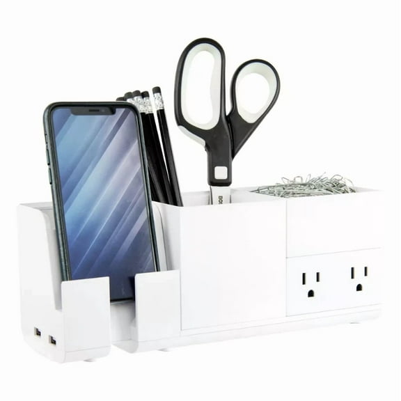4Pc Office Konnect Stackable Desk Organizer & Power Station White - Bostitch