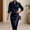 #0003-Navy, variant on TaTaai Womens Long Sleeve Belted Dress V-Neck Lapel Solid Color Flowy Casual Party Daily Ankle Length Midi Dress Gift