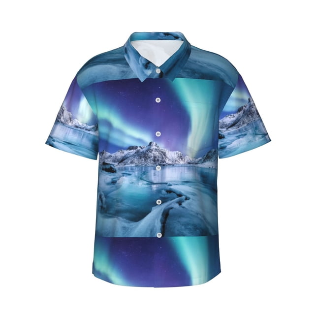 Balery Night At Lake Aurora 1 Camisas hawaianas de manga corta para hombre, camisas playeras de corte holgado, camisas de vacaciones con botones,3X-Large