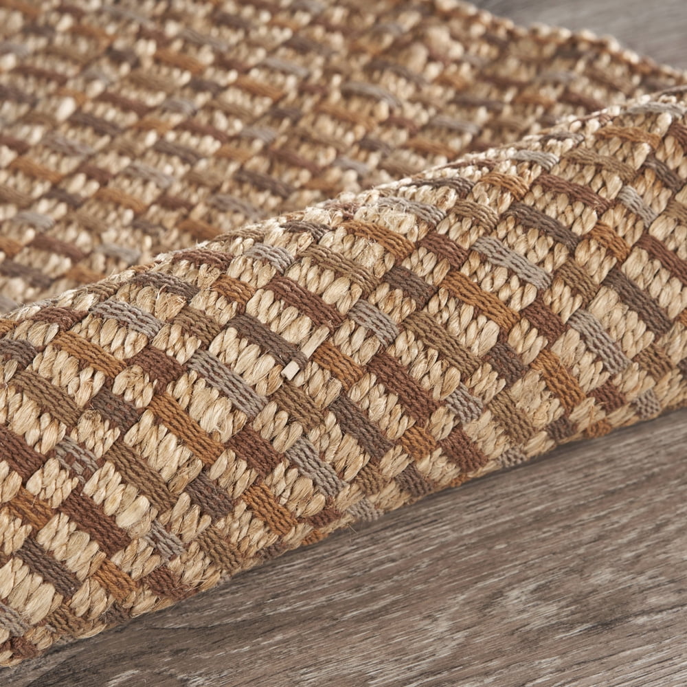 LR Home Ollie 9' x 12' Brown/Beige Checkered Stripe Braided Jute Indoor Area Rug