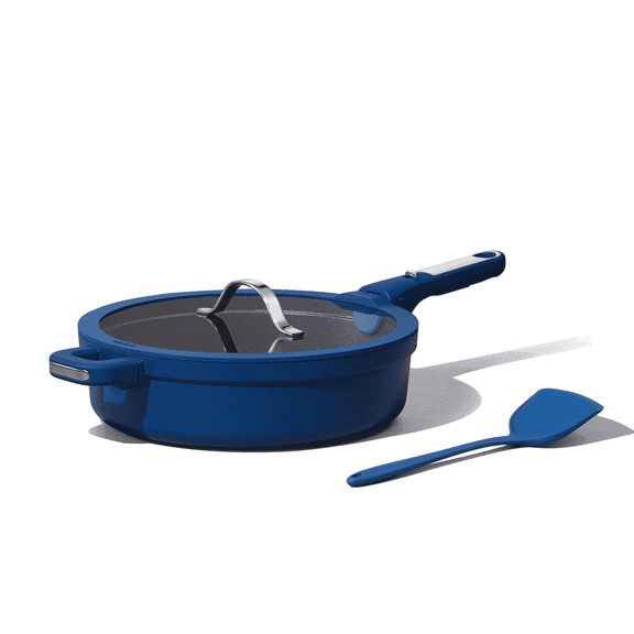 Carote 4 Pcs 12 Inch Nonstick Frying Pan with Lid, 5.5QT Saute Pan with Detachable Handle, Oven Safe, Induction Cookware, Stackable Kitchen Set, Blue