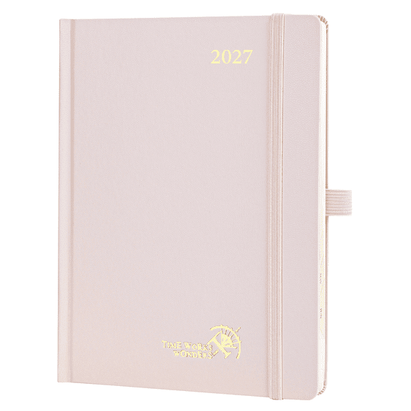 POPRUN 2027 Planner Weekly and Monthly, 6.5" x 8.5" (Jan-Dec 27), Daily Calendar Appointment Book with Hourly Schedule, Inner Pocket, Hardcover, Light Pink