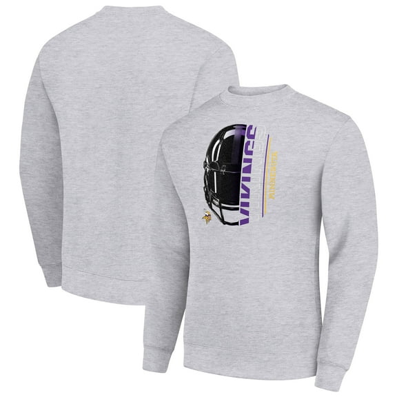 Men's Starter Heather Gray Minnesota Vikings Half Helmet Team Graphic Tri-Blend Fleece Pullover Sweatshirt