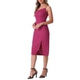 thumbnail image 4 of Vestido de cóctel de oficina sin mangas con abertura en el dobladillo para mujer, color rosa intenso, 4 of 6