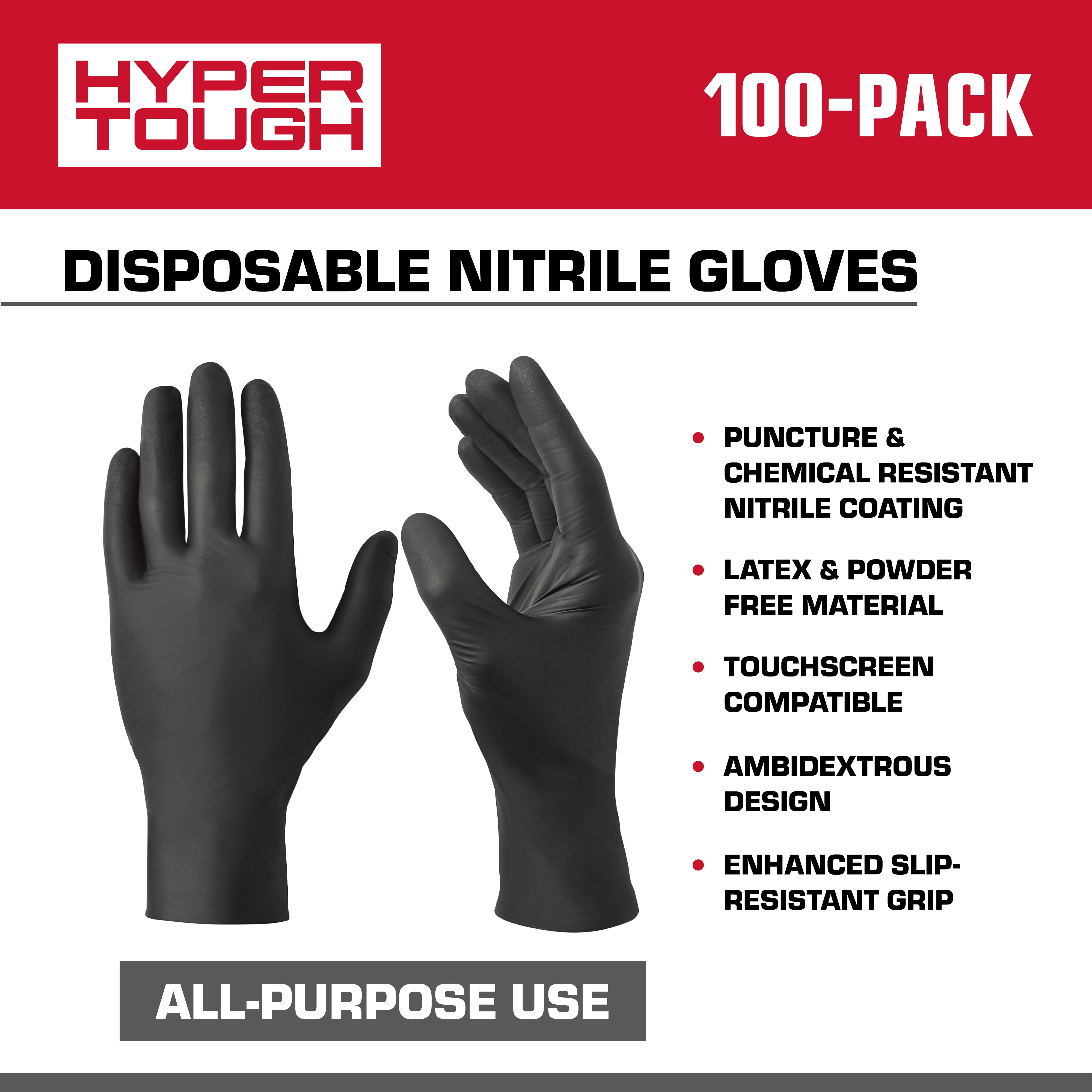 Hyper Tough Disposable Nitrile Work Gloves, 5 MIL, 100 Pack, Size Large