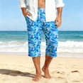 thumbnail image 3 of Mens Swim Trunks Men's Casual Hawaiian Print Drawstring Cropped Capri Pants Resort Print Swim Trunks with Elastic Waist Summer Beach Shorts for Vacation Spring Travel Dark Blue L, 3 of 9