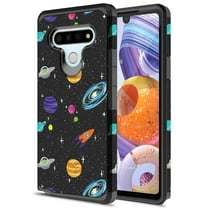 LG K51 Case, Rosebono Slim Hybrid Dual Layer Shockproof Hard Cover Graphic Fashion Cute Colorful Silicone Skin Cover Armor Case for LG K51 (Space)