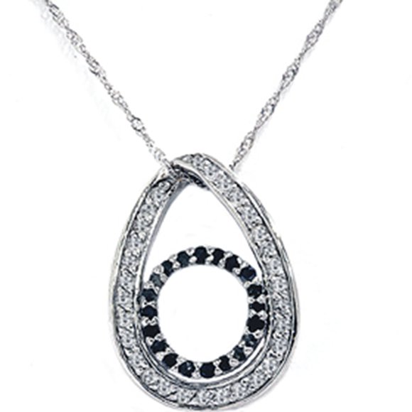 GENUINE 1/2ct Black Round Diamond Circle 14 Karat White Gold Pendant Necklace