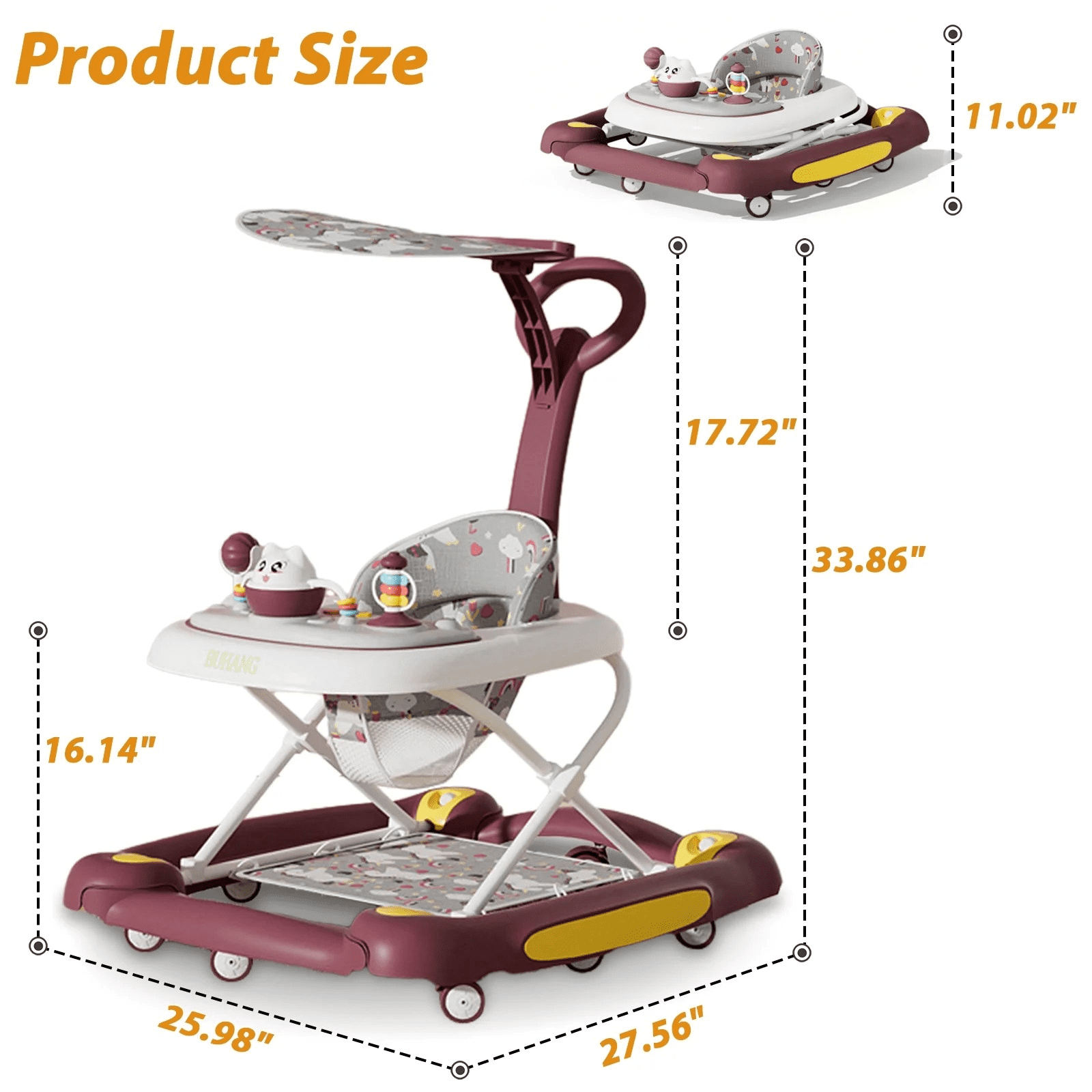 JieC 6-in-1Foldable Push Walker with Musical Activity Station for 6-24 Months for Boys Girls Babies 6-36 Months,Red