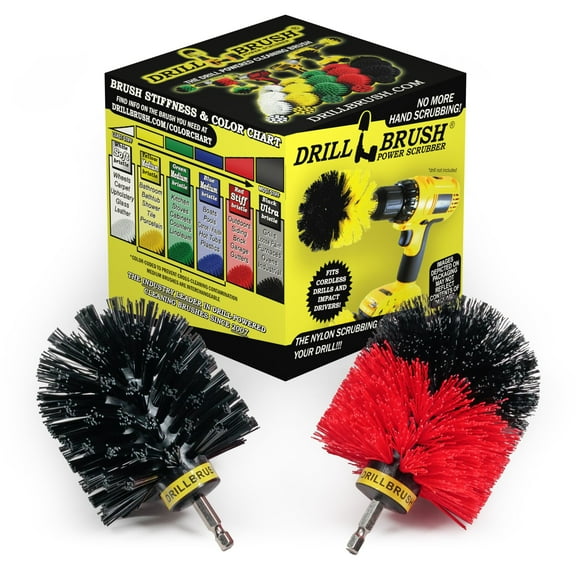Original Drillbrush Power Scrubber Two Brush Kit in Red Stiff and Black Ultra Stiff