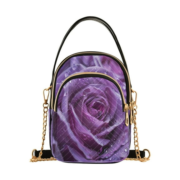 ALAZA Chain Crossbody Bags for Women Purple Rose Flowers Shoulder Handbag Phone Purse