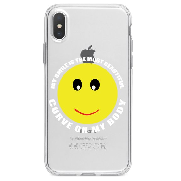 DistinctInk Clear Shockproof Hybrid Case for iPhone XR (6.1" Screen) - TPU Bumper Acrylic Back Tempered Glass Screen Protector - My Smile Most Beautiful Curve on My Body