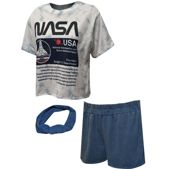 Mad Engine Womens NASA Tie Dye Intentionally Distressed Pajamas with Headband (X-Large)
