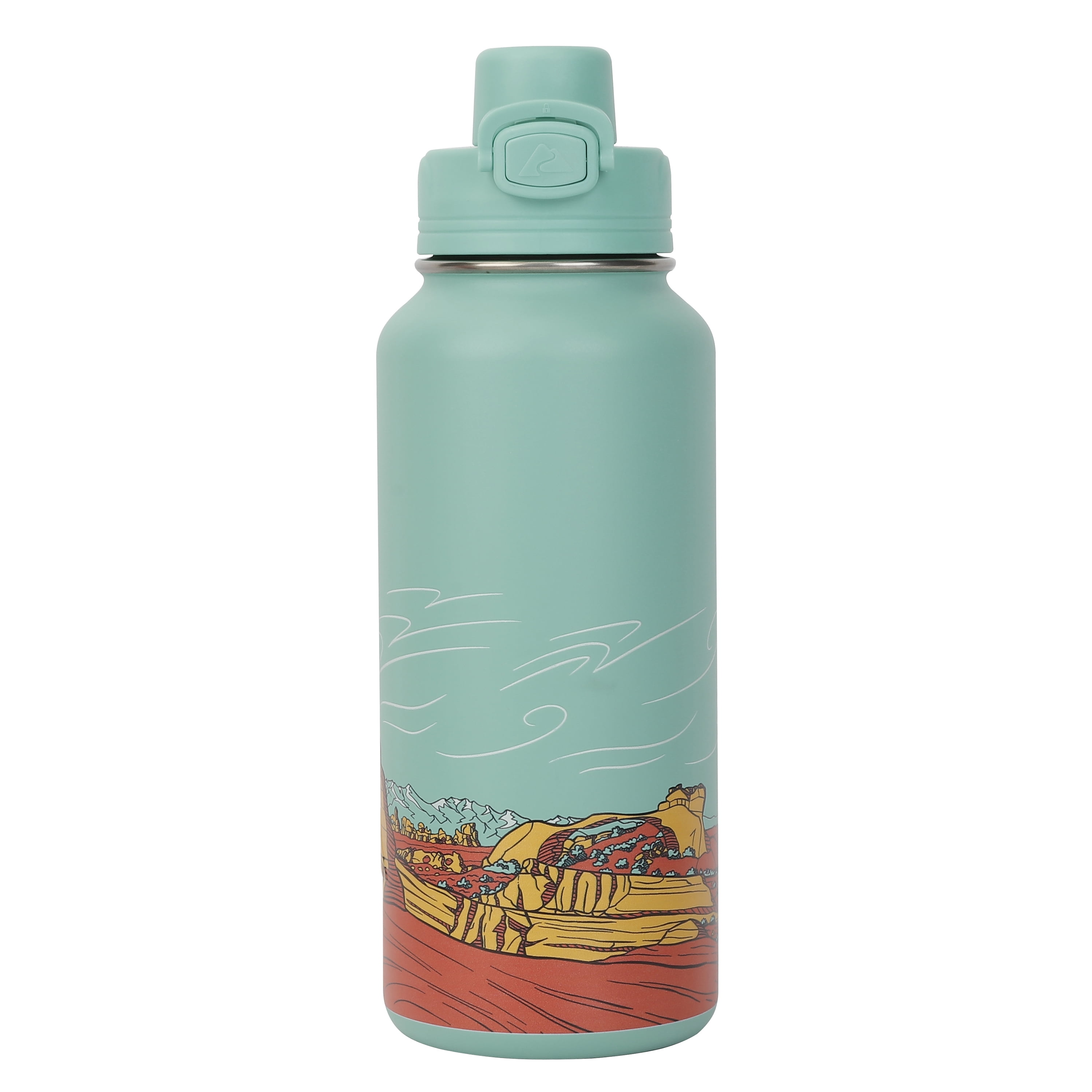 Ozark Trail 32 oz Stainless Steel Pop-Lid Insulated Water Bottle, Sandstone Sky