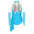 thumbnail image 2 of TSSOE Girls Figure Skating Leotard Lyrical Ballet Dance Dress Outfits Cutout Back Skirted Leotard with Gloves Light Blue 14, 2 of 3