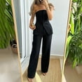 thumbnail image 2 of TNOBHG Women Suit Women Suit 2 Pcs/set Top Pants Suit with Pockets Bandeau Single Breasted Off Shoulder Top High Waist Wide Leg Pants Ol Commute Two Piece, 2 of 8