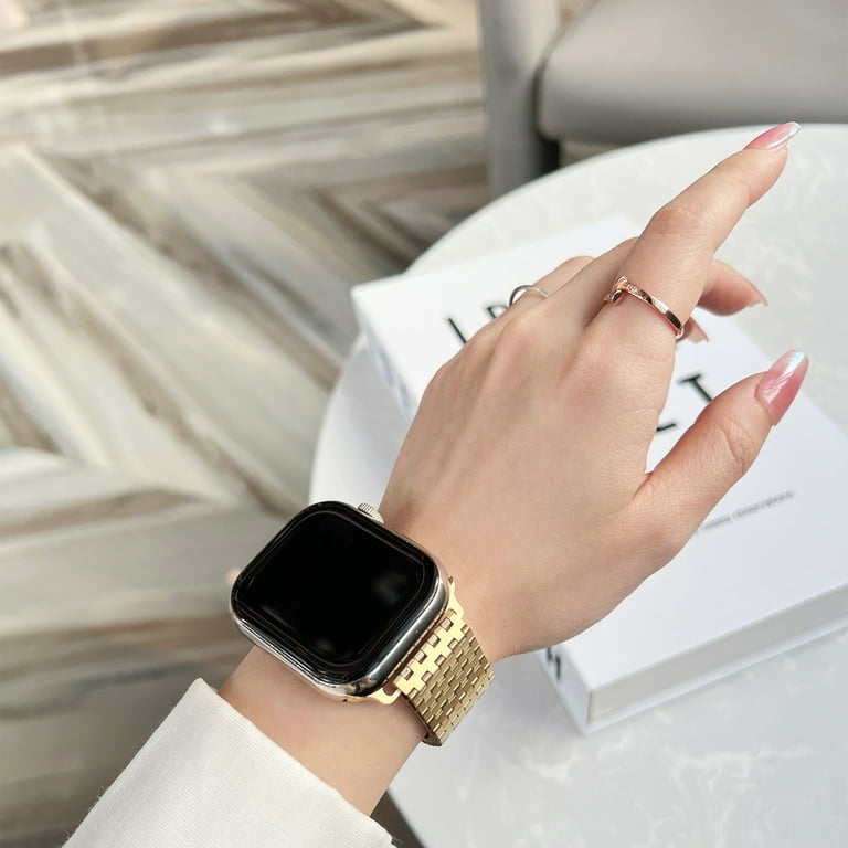 for Apple Watch Ultra Series 10 9 8 7 6 5 4 3 2 1 SE Thick Stainless Steel Heavy Duty Metal Watch Straps Lug Width Compatible with Apple Watch 42 Series 1 2 3 44 45 46 49mm Men Women Gold Walmart