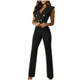 thumbnail image 2 of Gaecuw Jumpsuits for Women Dressy Wedding Sleeveless Cold Shoulder Overall V Neck Band Collar Solid Onesie One Piece Outfits Casual Loose Baggy Long Pants Wide Leg Summer Romper Ankle Length Trousers, 2 of 5