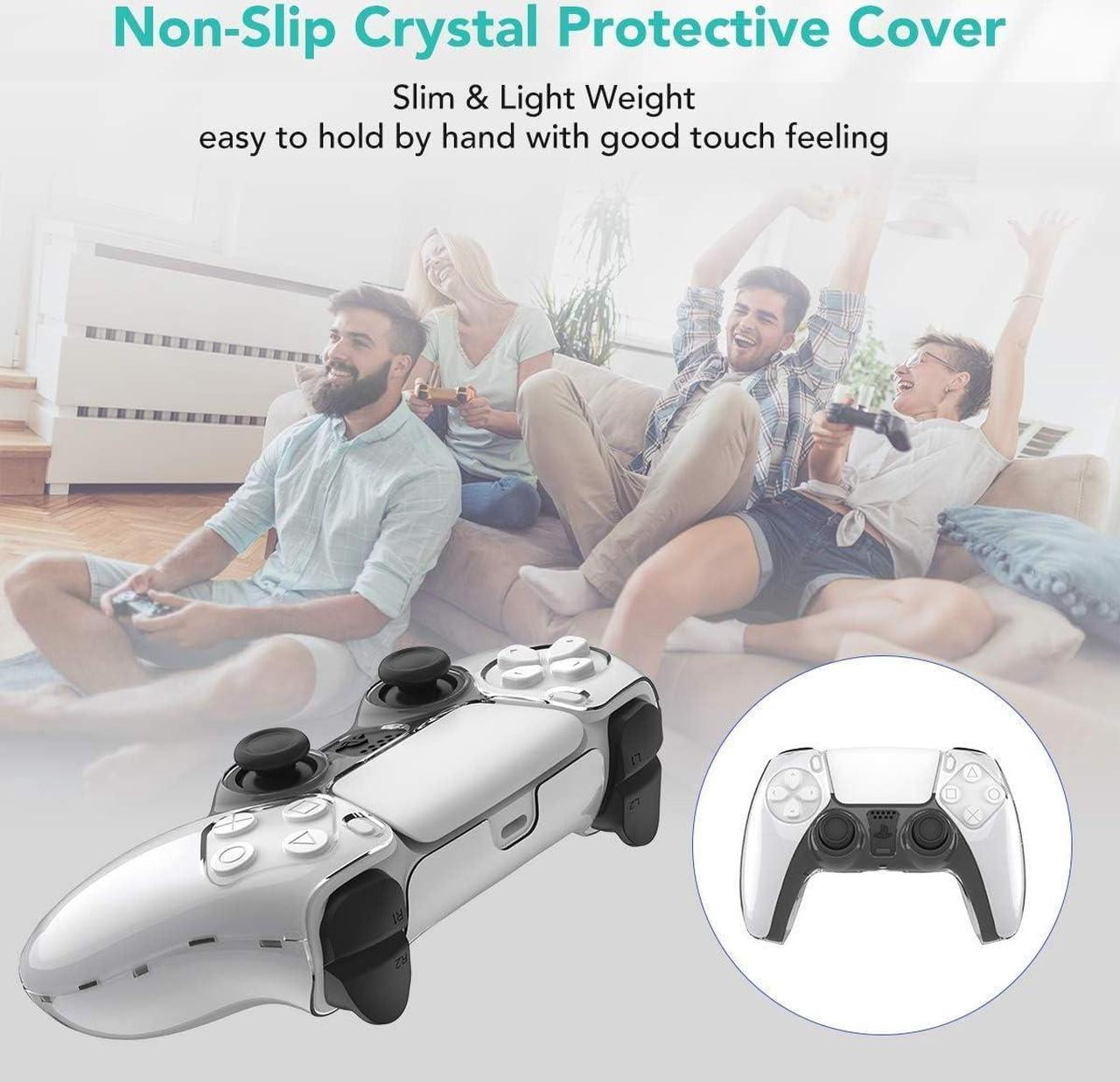 Accessories for PS5 DualSense Wireless Controller, Carrying Case with Protective Controller Skin Cover, Thumb Stick Caps, Trigger Extensions & D-Pad Cap for Playstation 5 Controller