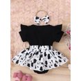 thumbnail image 3 of LMLYSoH Baby Girl Summer Romper, Short Sleeve Round Neck Bow Front Patchwork Skirt Bodysuit, 3 of 9