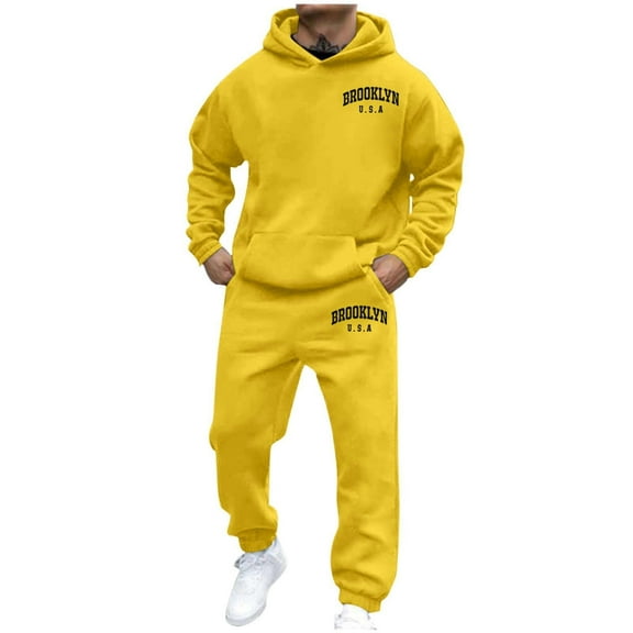 Zylarhe Men's And Women's Autumn And Winter Fashion Casual Letter Printed Sports Long Sleeved Hoodie Set Slim Fit Tan Suit