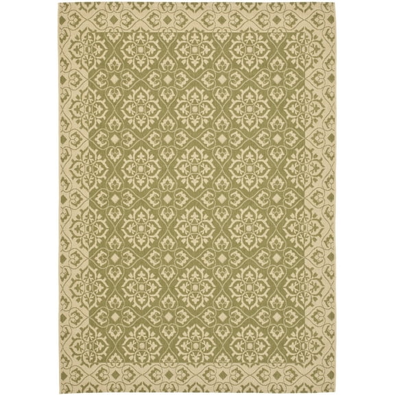 SAFAVIEH Courtyard Austin Geometric Indoor/Outdoor Area Rug, 4' x 5'7", Green/Cream