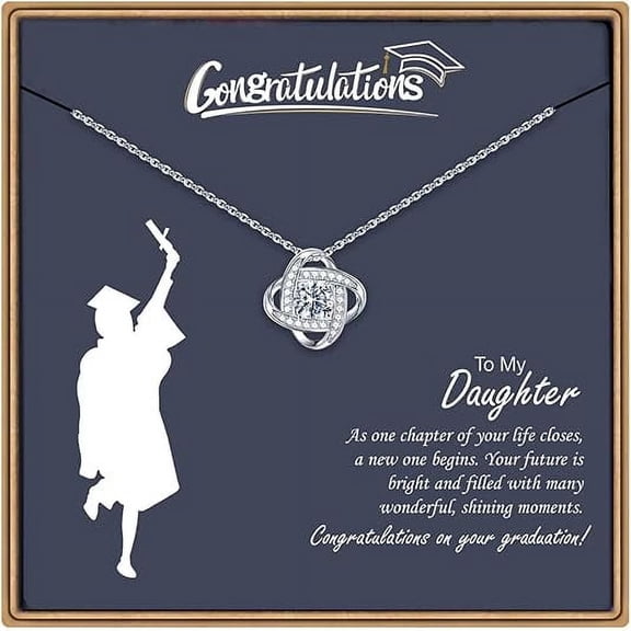 2025 College Graduation Gift for Daughter from Dad, Love Knot Graduation Necklaces for Women, Graduation Gifts for Her Class of 2025 Graduation Gifts with Message Card and Gift Box
