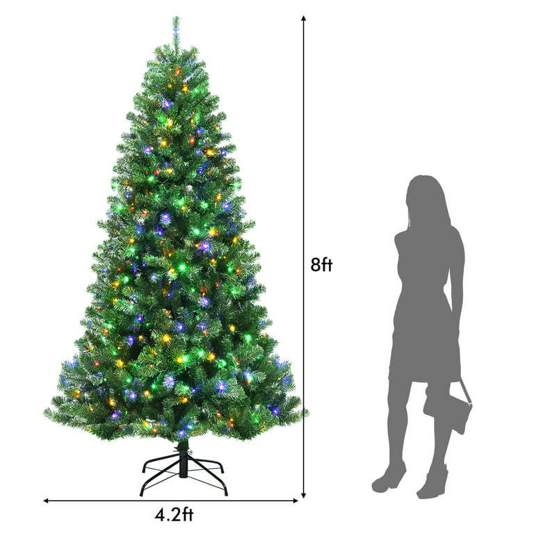 Costway 8ft Pre-lit Hinged Christmas Tree with Remote Control & 9 Lighting  Modes
