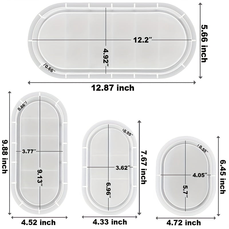 Silicone Molds, Set of 4 Oval Tray Molds, Jewelry Holder Resin Mold Silicone, Silicone Storage Molds for DIY Resin, Clay, Gypsum, Perfect for Home Decor