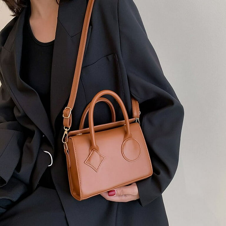 Women Shoulder Bag Pu Solid Color Crossbody Bag Casual Designer Small  Square Bag Wide Strap Handbag
