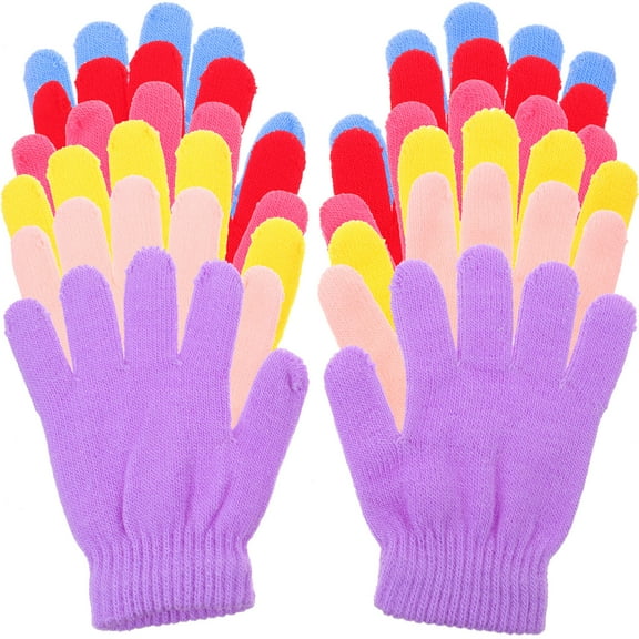 HIAKDOFT 6 Pairs Bulk Gloves Winter Finger Mittens Acrylic Yarn For Children Outdoor Activities Red Yellow