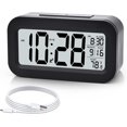 thumbnail image 1 of Despertador, pequeño despertador digital, pantalla LCD de 5,1 pulgadas con cargador USB, repetición de alarma, minutos, calendario de fecha, alarma de temperatura, negro, 1 of 5