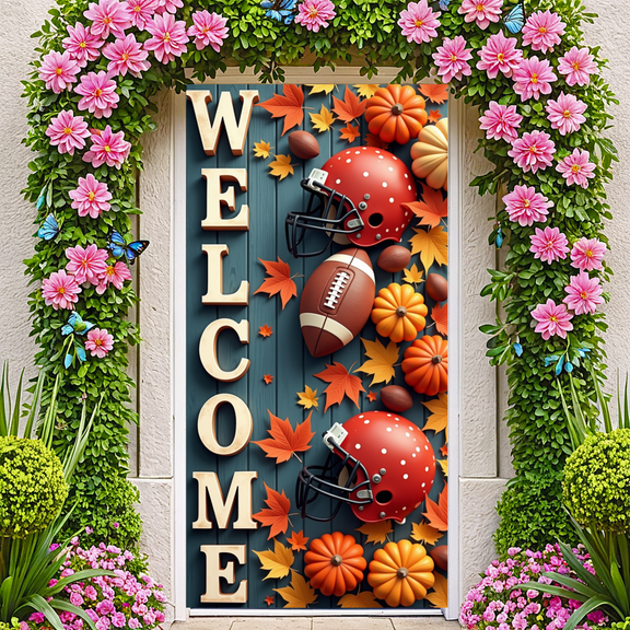 Decorative Design Welcome Banner Football Theme Autumn Elements Thanksgiving for Seasonal Decoration Party Entrance Festival