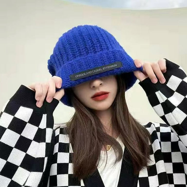 Hesroicy Japanese Style Hemming Thickened Warm Winter Hat Women Solid Color  Riding Knitted Beanie Cap Costume Accessories