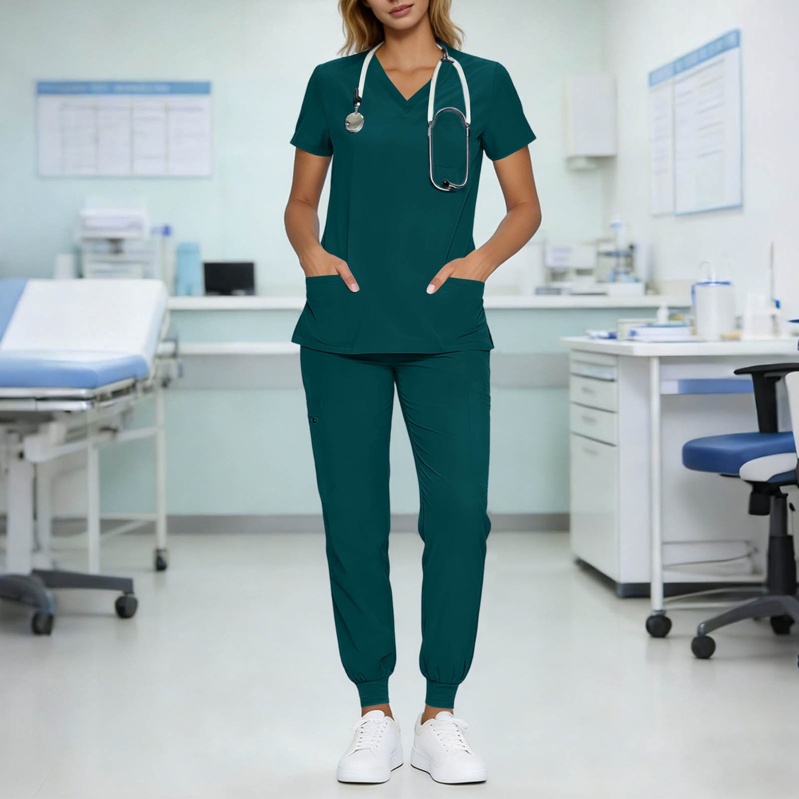 Scrubs for Women Set V-Neck Scrub Top Stretch Jogger Pants Stretchy Scrub Set Womens Workwear Nursing Uniform
