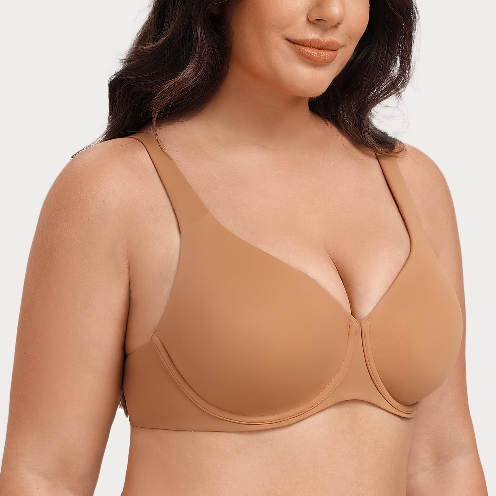MELENECA Women's Plus Size Minimizer Underwire Full Coverage Unlined Seamless Cup Bras Taupe 40C