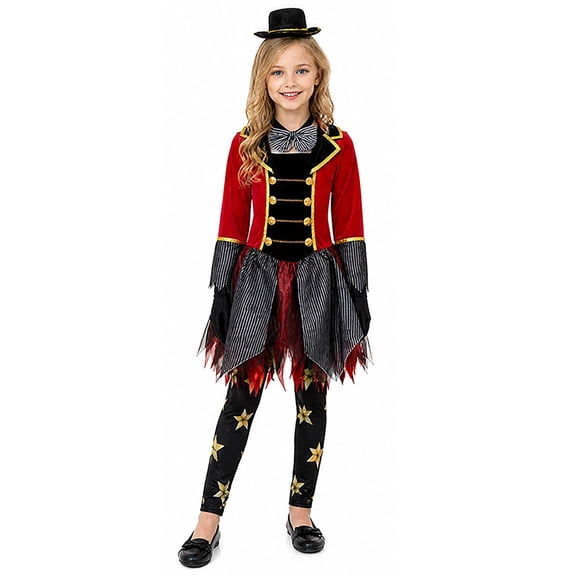 Afdoent Little Girls Clothes Ringmaster Dress Pants Hat Tie Set Kids Outfits For Girls Birthday Party Halloween Dress Up Clothes 7-8 Years
