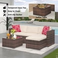 thumbnail image 4 of 5 Piece Deck Patio Furniture Set Outdoor Rattan Parlor Sofa Set All Weather Sectional Sofa with Glass Storage Table and Balcony Footstool Non-Slip Cushions Poolside Garden Porch Brown + Beige, 4 of 7