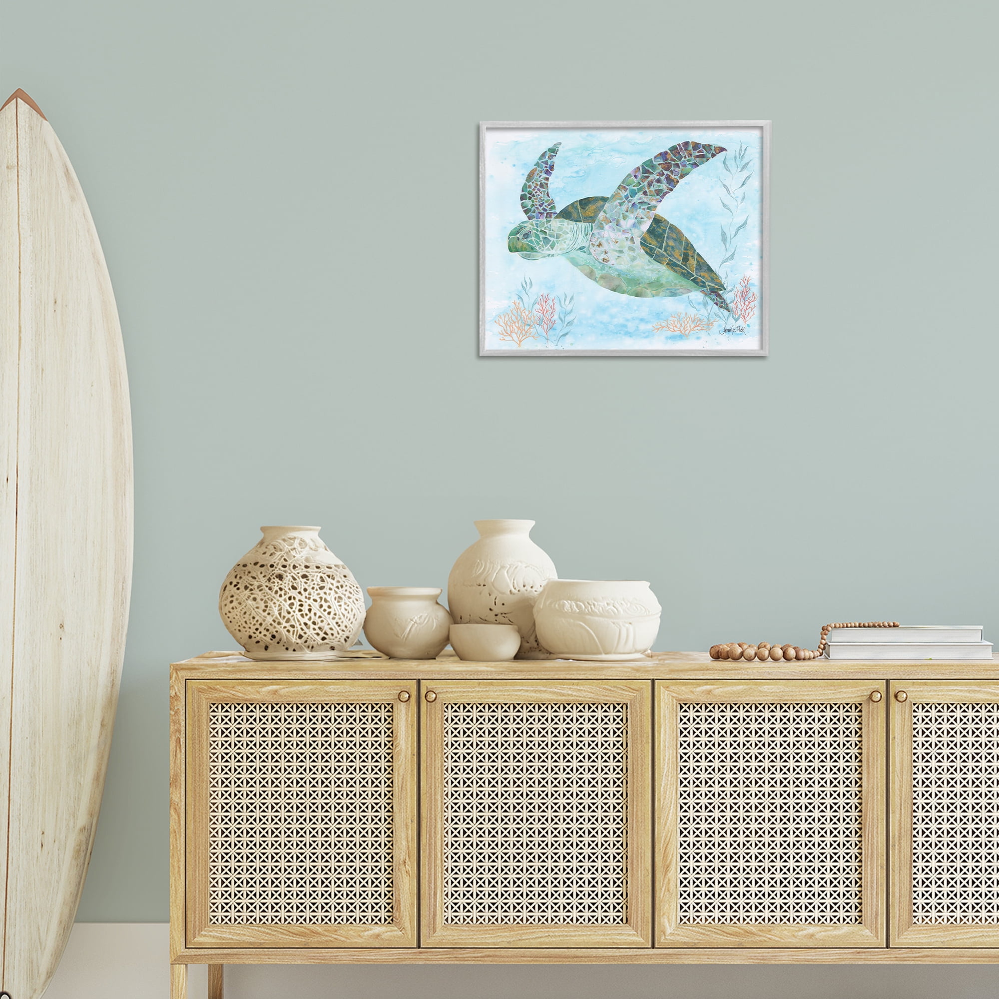 Stupell Industries Mosaic Tortoise Underwater Animals & Insects Painting Gray Framed Art Print Wall Art, 20 x 16
