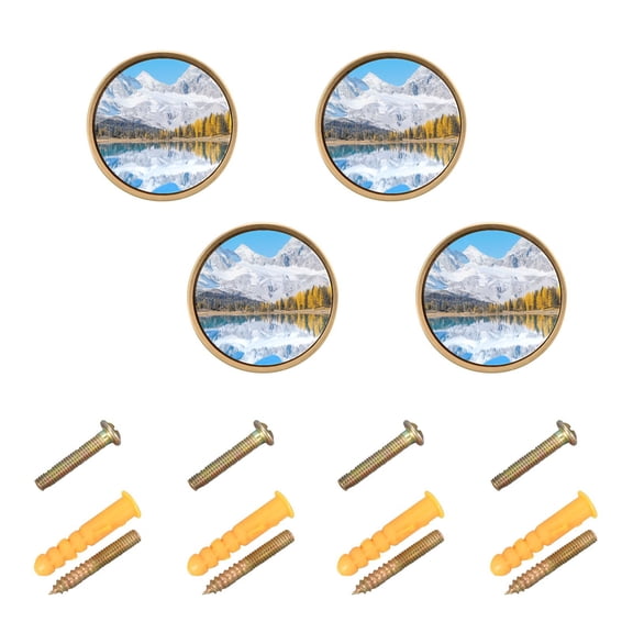 Kitchen Cabinet Knobs Cabinet Handles 1.25 inch Diameter Zinc Alloy Snow-capped Mountains Reflecting in Lake 4 Pack
