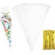 thumbnail image 1 of 100 bolsas cónicas transparentes medianas, bolsas de celofán, bolsas de dulces transparentes con 100 bridas, 11,8 x 6,3 pulgadas (bridas doradas), 1 of 5