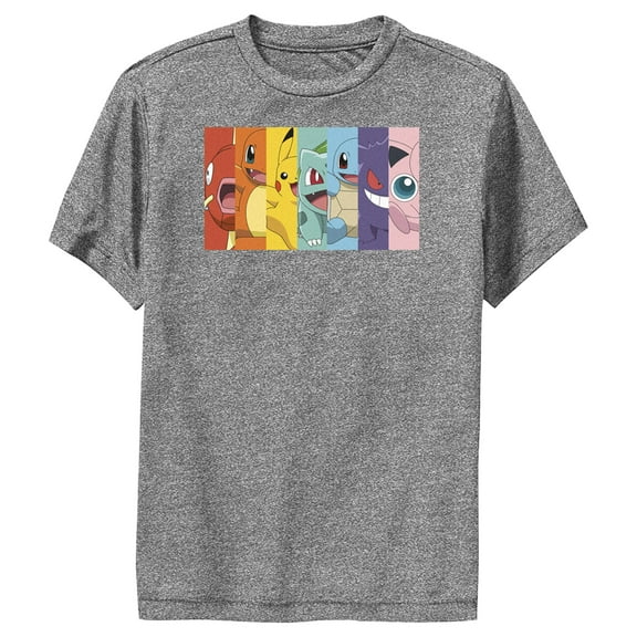 Boy's Pokemon Character Box-up Rainbow Performance Graphic Tee Charcoal Heather X Large