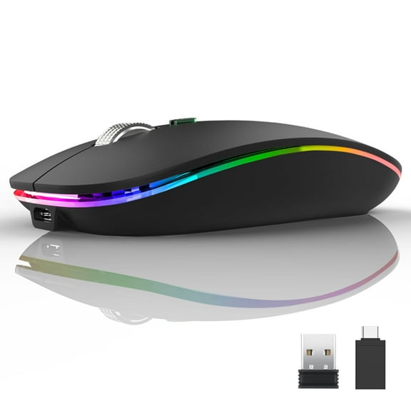 Uiosmuph Wireless Mouse LED Rechargeable Silent Computer Mouse with USB Receiver and Type C Adapter