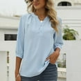 thumbnail image 2 of WBQ Women's Casual 3/4 Sleeve Henley V-Neck Shirt Button Up Pleated Blouses Swiss Dot Blouse Tops T-Shirts S-XXL, 2 of 7