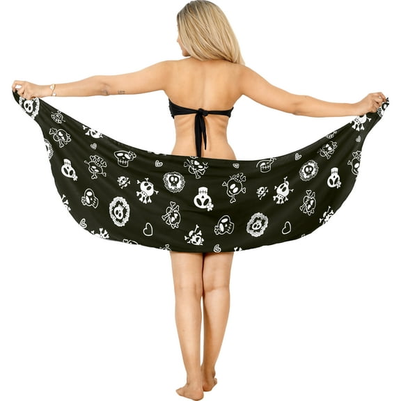 HAPPY BAY Women's Beachwear Summer Pareo Costumes Theme Party Casual Swim Cover up Sarong Coverups Mini Skirt Beach Wraps One Size Clip Art Skull, Vintage Black