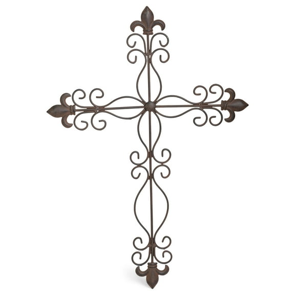 Fleur De Lis Brushed Bronze 19 x 14 Metal Decorative Hanging Wall Cross
