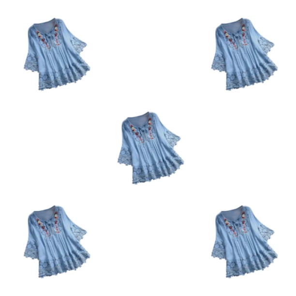 Camisa de moda Minnieouse para mujer Blusa vintage con cuello en V Lazo Ocio diario Playa azul M