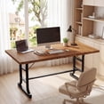thumbnail image 5 of Finmind Solid Wood Executive Desk, 63-inch Office Computer Desk, Large Industrial Writing Table for Home Office, Brown and Black, 5 of 7